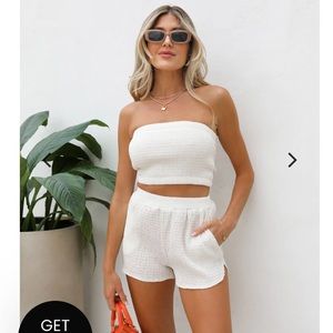 NWOT Akair Tulum Crinkle Tube Top & Shorts